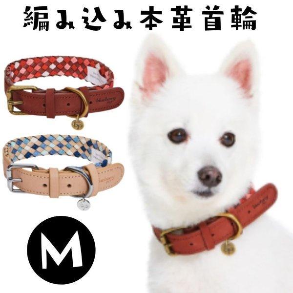 編み込みレザー ブレイド 犬用 首輪 おしゃれ 上品 ブルーベリーペット