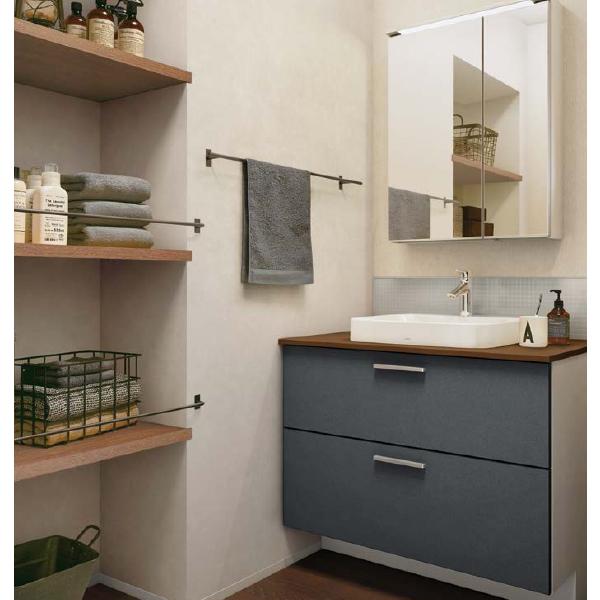 洗面化粧台 ドレーナ 間口900mm 二段引き出し 木製二面鏡600mm 陶器製ベッセル式ボウル 扉 フィブラブラック カウンター ダルブラウン Ok Depot 通販 Yahoo ショッピング