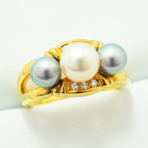 田崎真珠 タサキパール&ルビー リング K18YG 径約4.0mm 1号くらい