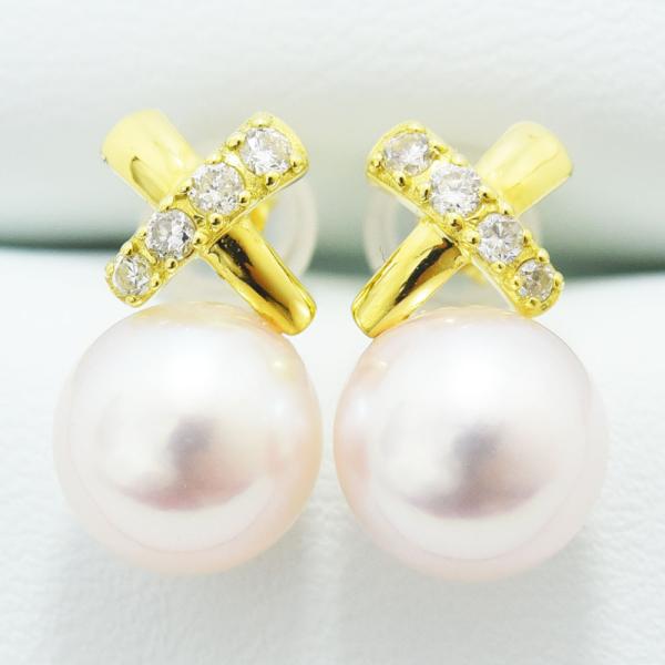あこや真珠 8.0mm ダイヤモンド 0.12 ピアス アコヤ パール K18