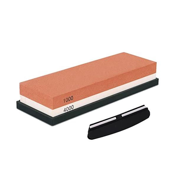 両面砥石包丁研ぎ ステンレス・鋼両用 ゴム台付き 日本語説明書付き レッド