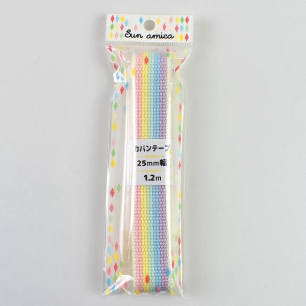 ●素材：本体 アクリル●サイズ：幅 約25mm / 長さ 約1.2m【商品の詳細】通園・通学用のレッスンバッグやシューズバッグ等の持ち手に最適な1.2m巻のレインボーテープです。