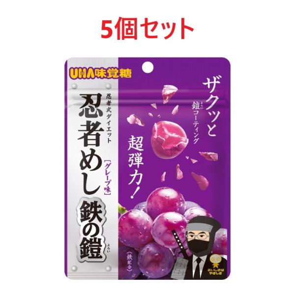 5個セット UHA味覚糖 忍者めし 鉄の鎧 グレープ味 40g　ハード食感 グミ