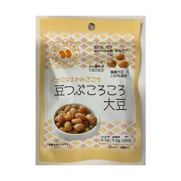 ほど良い甘さ、味付けは砂糖、食塩だけ!癖になる噛みごこち、少し硬めがくせになる! 豆の乾燥具合を程良い硬さに仕上げております。国産大豆100%使用。1袋あたり/タンパク質6.5g、食物繊維3.2g、鉄分0.8mgが含まれております。