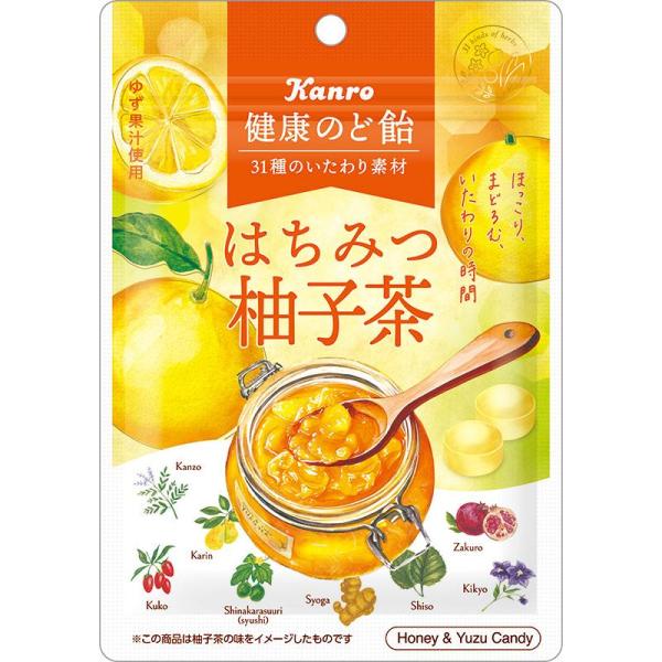 31種のいたわり素材（和漢素材）をブレンドし、はちみつ柚子茶のほっこりとした味わいを楽しめるのど飴。はちみつを使用していますので、1才未満の乳児には食べさせないでください。