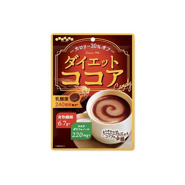 カロリーオフでありながら、ココアの本格的な味わいが楽しめるキャンディ。からだにうれしい３つの成分を配合しました。・ココア味・カロリー30％オフ・乳酸菌配合（240億個/1製品当たり）・食物繊維配合（6.7g/1製品当たり）・カカオポリフェノ...