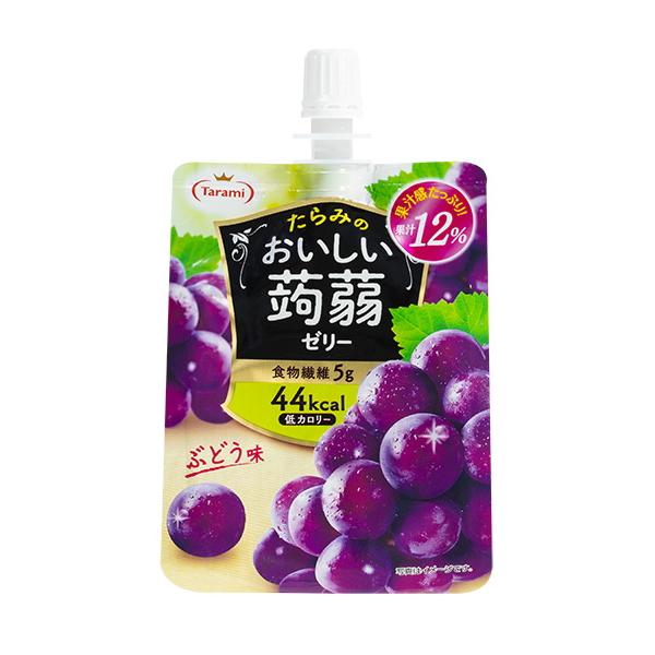 ぶどうの果汁感たっぷり、香りと深みある味わいに仕上げました。のど越しの良いプルプル蒟蒻ゼリーにぶどう果汁を加え、甘み、コク、芳醇な香りあるおいしさが楽しめます。食物繊維５g入りで、低カロリーの44kcal。おいしさとカラダへの優しさを兼ね備...