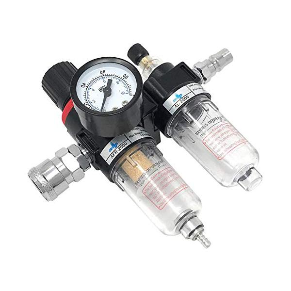 Mirai.2022 3つの機能を搭載 エアフィルター レギュレータ ルブリケータ エアーブラシ エアコンプレッサー 《 圧力調節 水分除去 オイル混合 》圧力計 1/4 オス メス カプラー 各1個付属DIY・工具・ガーデン/電動工具・エ...
