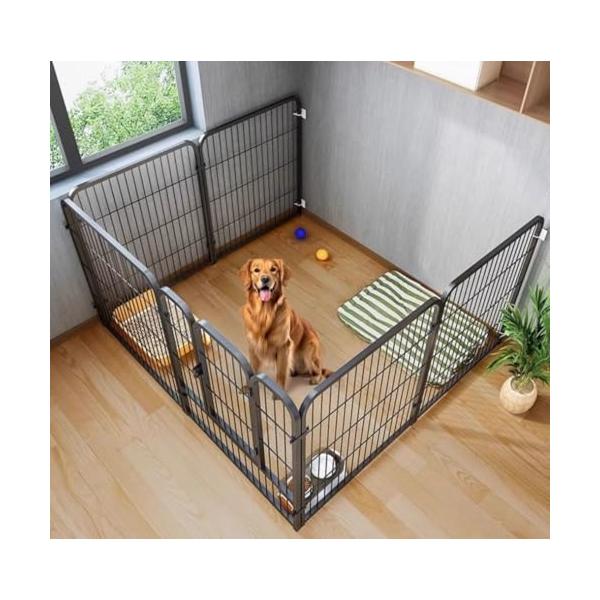 ペットフェンスは、高品質な素材を使用 したメッシュパネルでできています, 本体サイズ (幅X奥行X高さ) :120*60*60CM。 本体重量：3.9KG メッシュパネルの縦横の向きを変えると、ペットフェンスのサイズも変わりますので. メタ...