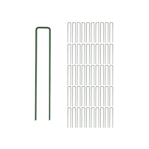 用途  人工芝、防草シート、ネット、農業フィルムなど固定用 特徴  　 1. JIS S58C炭素鋼をグリーンコーティング処理しており、強度、耐久性、耐候性が優れています。 2.先端を斜めにカットし、人工芝などに刺さしやすくしています。 3...