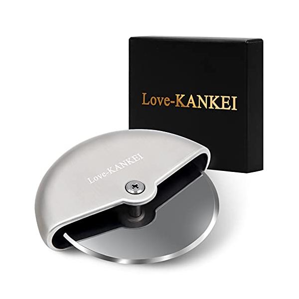 Love-KANKEI ピザカッター 家庭 事務 キャンプ 回転式 耐久性 コンパクト収納 ステンレス製