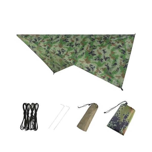 色：迷彩サイズ：XXS - 1.4m × 2.3m* サイズ XXS: 140*230cm、収納サイズ：12*17cm、重量300g；XS: 300*300cm、収納サイズ：20*9cm、重量750g； 生地は210Ｔポリエステル、耐水圧1...