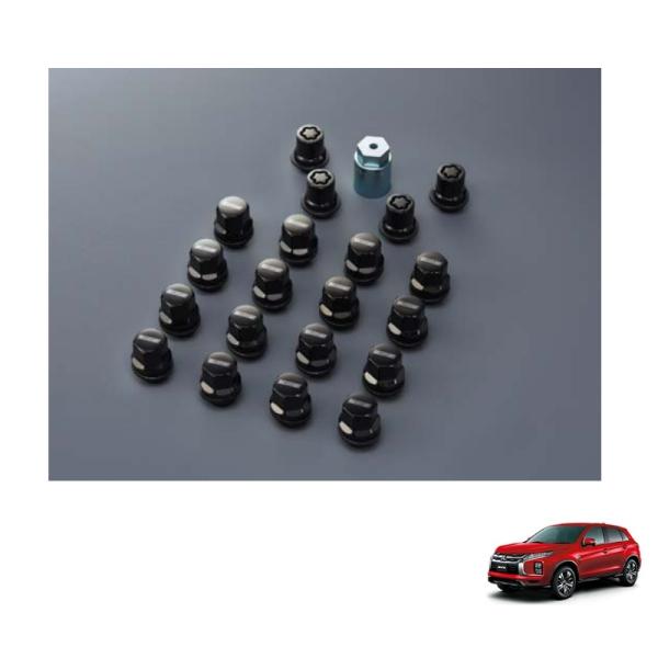 三菱 (18T)ブラックホイールロックナット＆ラグナットセット(RALLIART