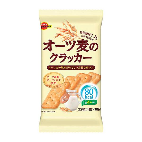 オーツ麦の風味がやさしい素朴な味わいオーツ麦粉・オーツミルク使用オーツ麦粉とオーツミルクを練り込んで焼きあげた、やさしい素朴な味わいのクラッカーです。【内容量】32枚（4枚×8袋）【入数】6コ【2025/03/18発売】
