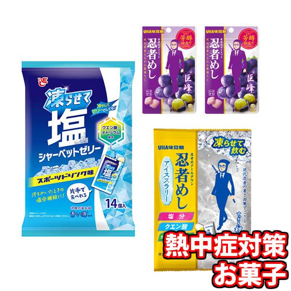 お菓子 詰め合わせ 忍者めしアイススラリー・忍者めし（巨峰）・凍らせて塩シャーベットゼリー メール便 (omb10053) 夏 熱中症 景品 イベント 猛暑日 酷暑日
