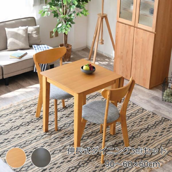 伸長式ダイニングテーブルセット 3点セット 幅60〜幅90 バタフライ