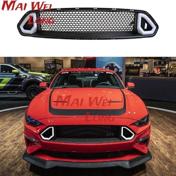 フォード マスタング 2018-2020用 フロントグリル LEDライトフレーム RTRスタイル アッパーバンパー フードメッシュ