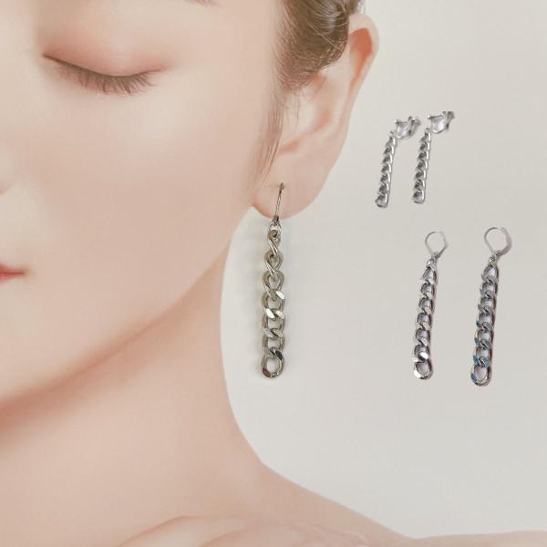 ピアス アレルギー対応 ステンレス レディース シルバーチェーン イヤリング アクセサリー 金属アレルギー ハンドメイド フレンチフック