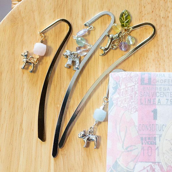 天然石付きブックマーカー 犬モチーフ お洒落で可愛い栞 flowerico 本