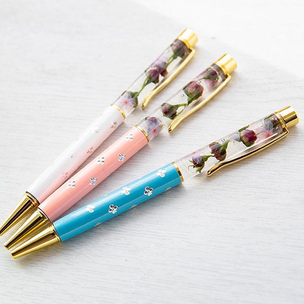 ハーバリウムボールペン バラのドライフラワー入り 綺麗な色合いの替芯