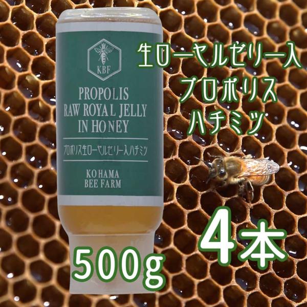 コハマのハチミツ 小浜養蜂場 プロポリス 生ローヤルゼリー 入り ハチミツ 500g 4本セット
