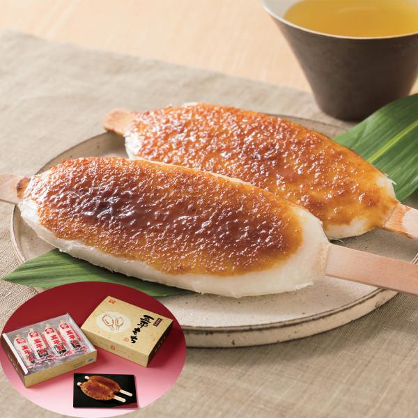 中山道木曽路名物の五平餅。岐阜県産うるち米のみを使用した生地に、くるみ・ごま・落花生を主原料とした特製くるみたれを塗りますと、焼く程に香ばしい味と香りが広がり郷愁をそそる昔懐かしさがお楽しみいただけます。