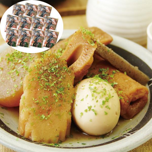 焼津は、昔から魚の町で、黒はんぺん、なると巻、かつおの水揚げも日本一。焼津おでんのスープのベースは、かつおダシで仕上げています。ダシ粉をかけて食べるのが焼津流です。