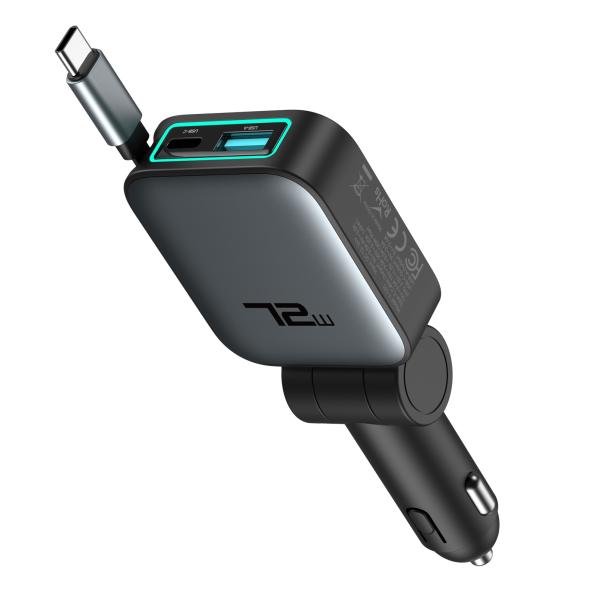 【新商品】72W カーチャージャー 巻き取り アダプター スマホ 充電器 車用充電器 iPhone/Android対応 旅行/出張
