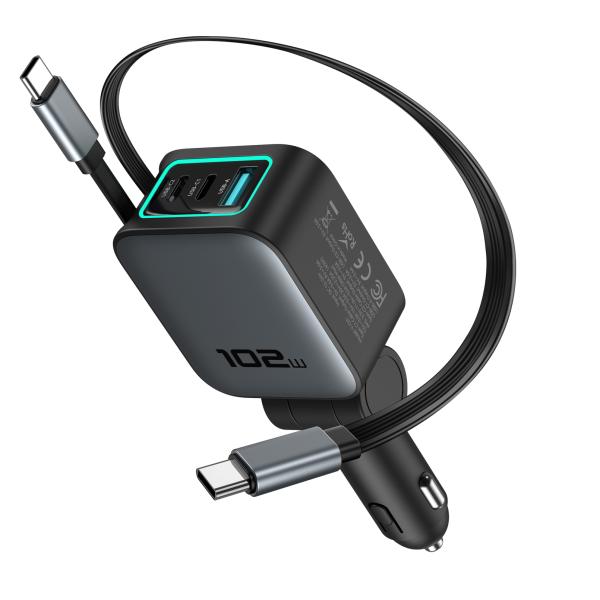 【新商品】102W カーチャージャー 巻き取り アダプター スマホ 充電器 車用充電器 iPhone/Android対応 旅行/出張
