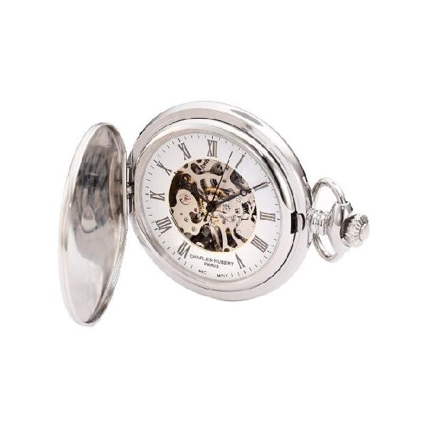 Charles-Hubert Paris 3929 Stainless Steel White Dial Mechanical Pocket Watch