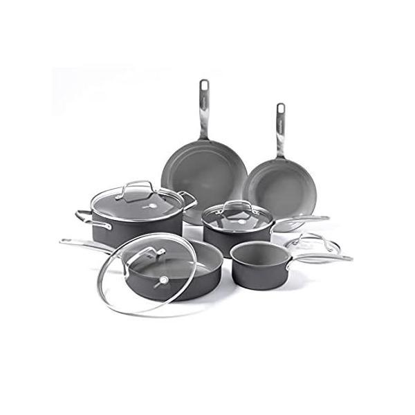 特別価格GreenPan チャタム 元気 セラミック テフロン 加工 調理器具鍋とパンズセット、10個 グレー好評販売中 大人気新品 大人気新品