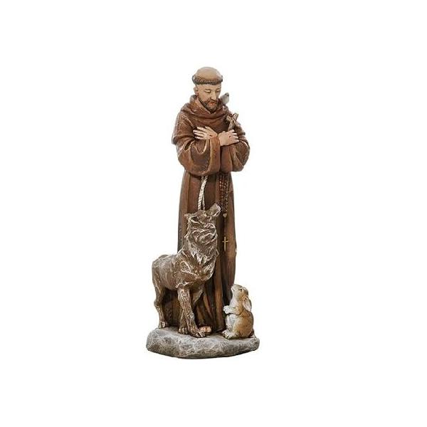 【並行輸入品】 Painted Stone Resin Saint Francis with Animals Sculpture, 8 Inches