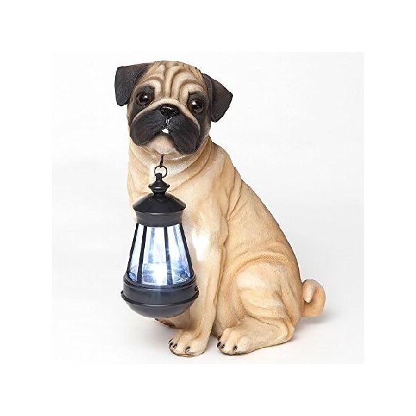 【並行輸入品】 Bits and Pieces - フォーンパグソーラーランタン - ソーラー発電ガーデンランタン - 樹脂犬彫刻 LEDライト付き - 屋外照明と装飾