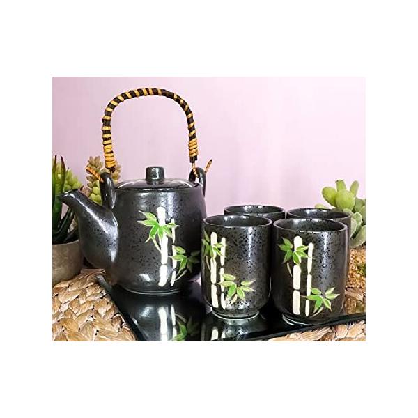 【並行輸入品】 Ebros Gift 日本サクラ パステル スカイブルー 桜デザイン 磁器 20オンス ティーポットとカップ4個セット ホームインテリア アジア リビング