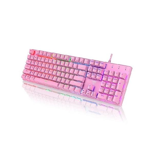 並行輸入品】 RisoPhy ピンク メカニカル ゲーミングキーボード RGB