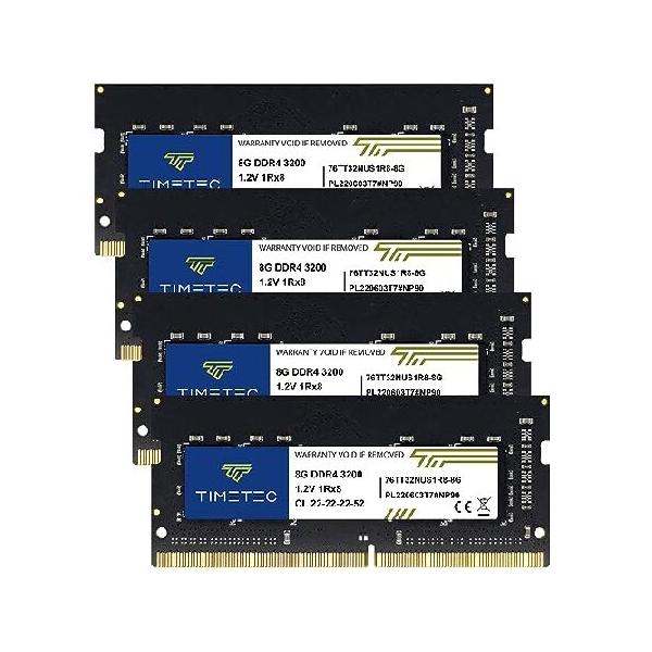 【並行輸入品】 Timetec 32GB KIT(4x8GB) DDR4 3200MHz (または2933MHzまたは2666MHz) PC4-25600 ノンECCアンバッファード 1.2V CL22 1Rx8 シングルランク 260ピ