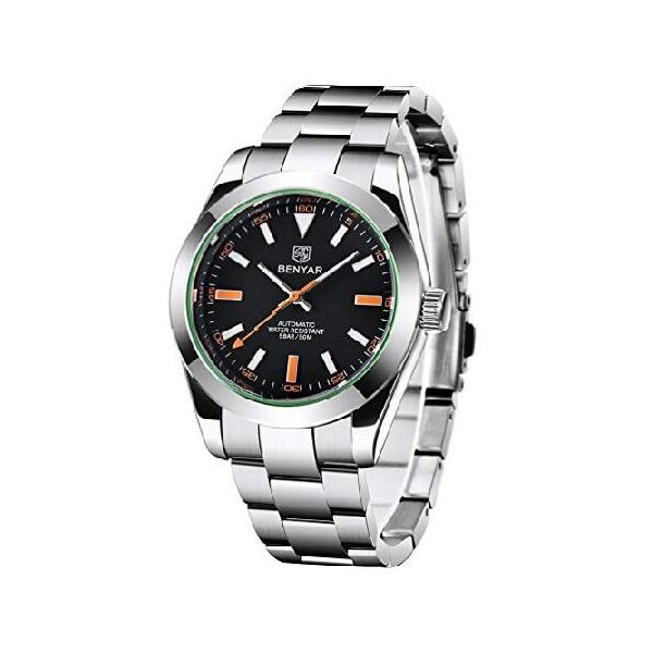 【並行輸入品】 TYBERLEY メンズ エレガント 41mm 自動機械式腕時計 防水 ステンレススチールストラップ 発光 カジュアル ビジネス アナログ 腕時計, 5176-ピュ