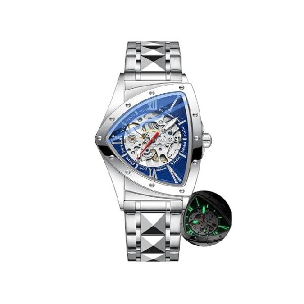 【並行輸入品】 DAXIAOYU Automatic Triangle Mechanical Watches for Men Punk Rap Style Stainless Steel Luminous Life Waterproof Man Wrist Watch
