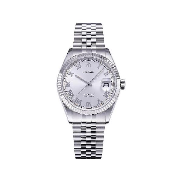 【並行輸入品】 Baltany S4094 39mm Auto Dress Watches with Roman Numeral Markers, Mechanical NH35 Date Watch with Applied Hour Markers (Silver Case Sil