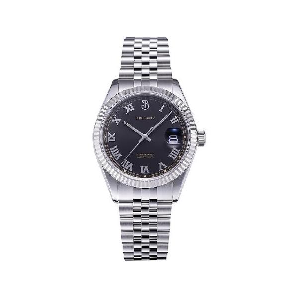 【並行輸入品】 Baltany S4094 39mm Auto Dress Watches with Roman Numeral Markers, Mechanical NH35 Date Watch with Applied Hour Markers (Silver Case Bla