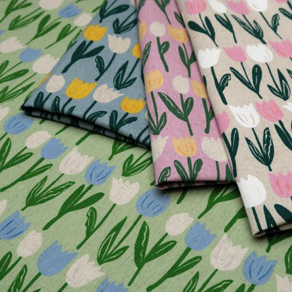 北欧調 綿麻キャンバス生地 チューリップ 花柄 : 生地のお店 オリーブ