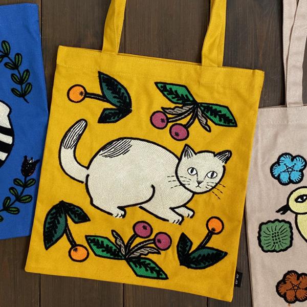 猫柄バッグ 猫グッズ 雑貨 松尾ミユキ エンブロイダリー トートバッグ B 誕生日プレゼント 女性 ねこ ネコ  かわいい おしゃれ a4 松尾みゆき 布 レディース