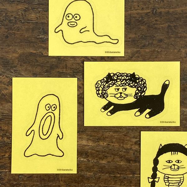 柴田ケイコ×水縞 ステッカー （カツラねこ・おばけ） クリアステッカー シール 透明 猫グッズ 柄 雑貨 おしゃれ かわいい 大人かわいい 可愛い スマホ 新作