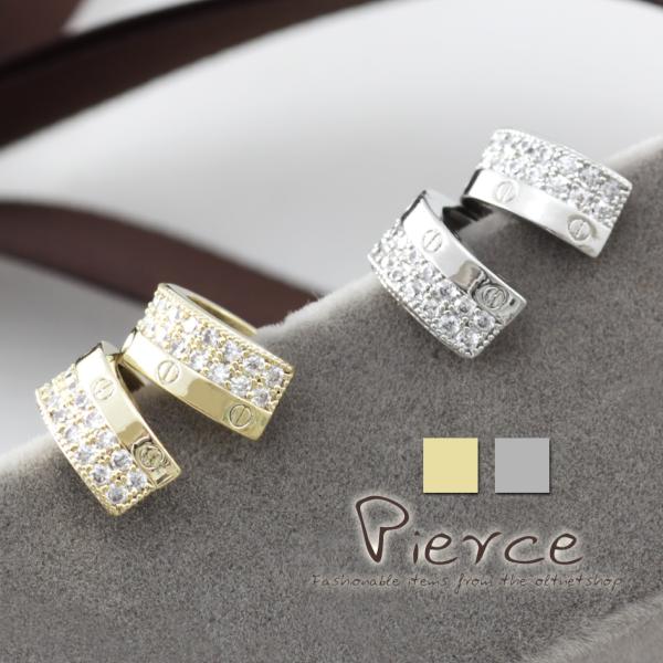 ピアス ハーフ フープ レディース ビスデザイン czダイヤ 18金 18k