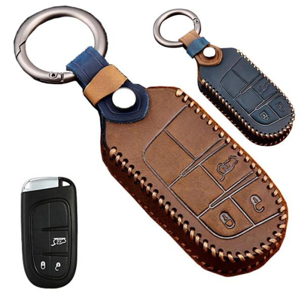 JEEP専用  スマートキーケース キーカバー 本革JEEPの本革プ  3ボタンキーホルダーダッジ デュランゴ チャージャー  チャレンジャー  ジャーニー等に適用 JEEP