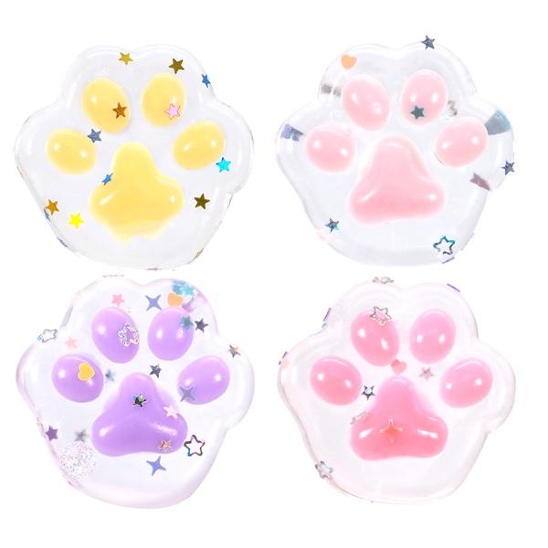 【商品名】ぷにぷにクリア肉球スクイーズ【36個セット】【商品サイズ】本体サイズ：約H40×W42×D10mm【色】4種アソート。色・柄の指定は出来ません。【注意事項】こちらの商品は業務用商材の為、不良品が出たとしても返品・交換・返金は一切出...