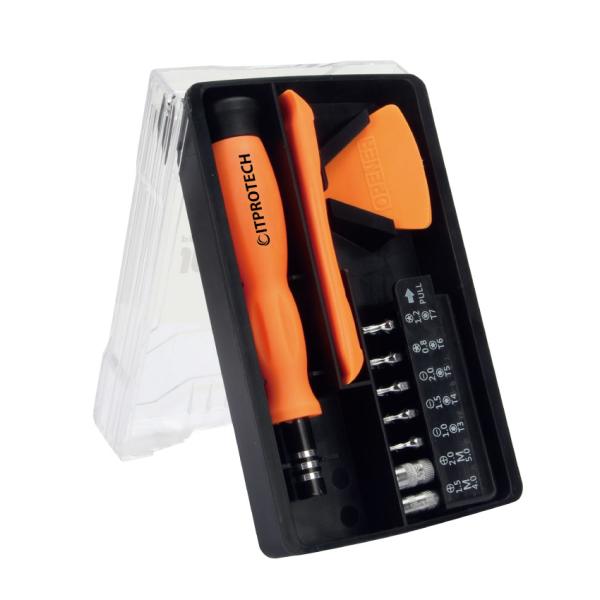 精密機器の分解・メンテナンスに必要な工具を選定して揃えたポケットサイズの精密ツールキットです。必要最低限な工具が揃っていてスマートフォン、パソコン本体、ゲーム機、カメラなどの分解・修理で細かな作業に最適です。14種のビットとドライバー、ピッ...