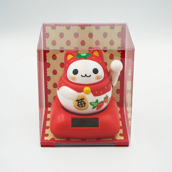 栃木限定 まるまる幸せ招き猫 苺 ソーラートイ ゆらゆら 動く 招福