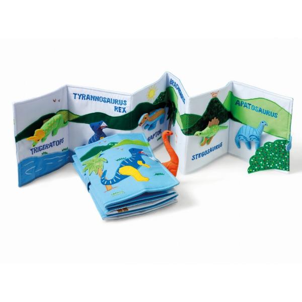 スウェーデンのoskar&amp;ellen社 布製ブックブック　ダイナソー。びょうぶ式ブックの中に取り外し出来る恐竜がいます。本を広げて飾れるので、緑多き山々や火山の恐竜世界の風景も楽しめ、キッズルームのインテリアにもなります。（シッパー...