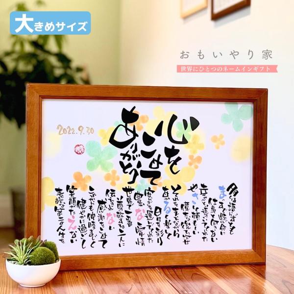 【商品説明】お父さんお母さんへの感謝の気持ちをお名前を織り交ぜた素敵なポエムにします。一点一点心をこめた直筆文字で丁寧にお仕立する世界にひとつのネームインギフトです。※商品画像は例文です。ポエム（文章）はお人柄などを考慮して当店の作家が考え...